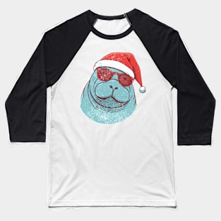 manatee in a Christmas hat distressed Baseball T-Shirt